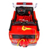 JOKO Elektrické autíčko Hasičské auto, penové kolesá, Dvojmiestne Kožené sedadlo, diaľkové ovládanie + Megafón, striekacia pišto