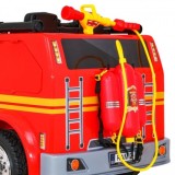 JOKO Elektrické autíčko Hasičské auto, penové kolesá, Dvojmiestne Kožené sedadlo, diaľkové ovládanie + Megafón, striekacia pišto