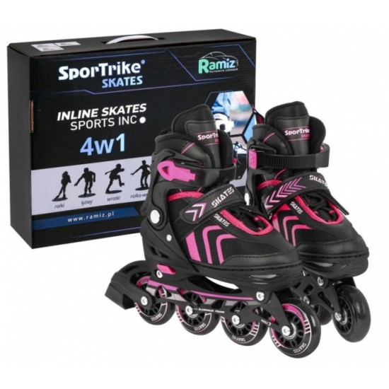 Sport Trike Detské koliekové korčule + korčule na ľad 4v1, nastaviteľné 34-38, ružové