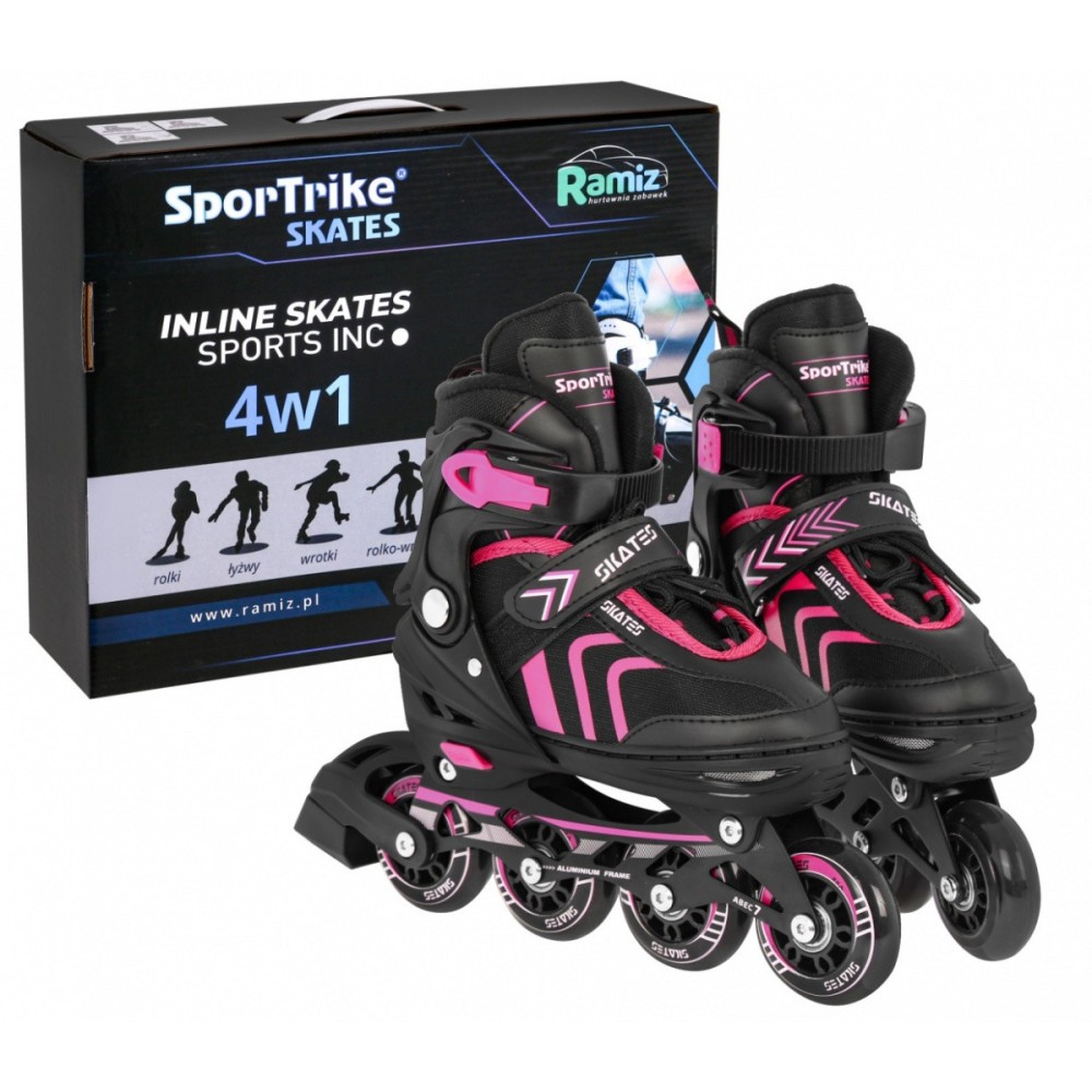 Sport Trike Detské koliekové korčule + korčule na ľad 4v1, nastaviteľné 39-43, ružové