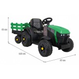 JOKO Elektrický Traktor s vlečkou, diaľkové ovládanie, penové kolesá, kožené sedadlo, Lopatka, zelený