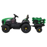 JOKO Elektrický Traktor s vlečkou, diaľkové ovládanie, penové kolesá, kožené sedadlo, Lopatka, zelený