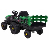JOKO Elektrický Traktor s vlečkou, diaľkové ovládanie, penové kolesá, kožené sedadlo, Lopatka, zelený