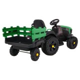 JOKO Elektrický Traktor s vlečkou, diaľkové ovládanie, penové kolesá, kožené sedadlo, Lopatka, zelený