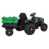 JOKO Elektrický Traktor s vlečkou, diaľkové ovládanie, penové kolesá, kožené sedadlo, Lopatka, zelený