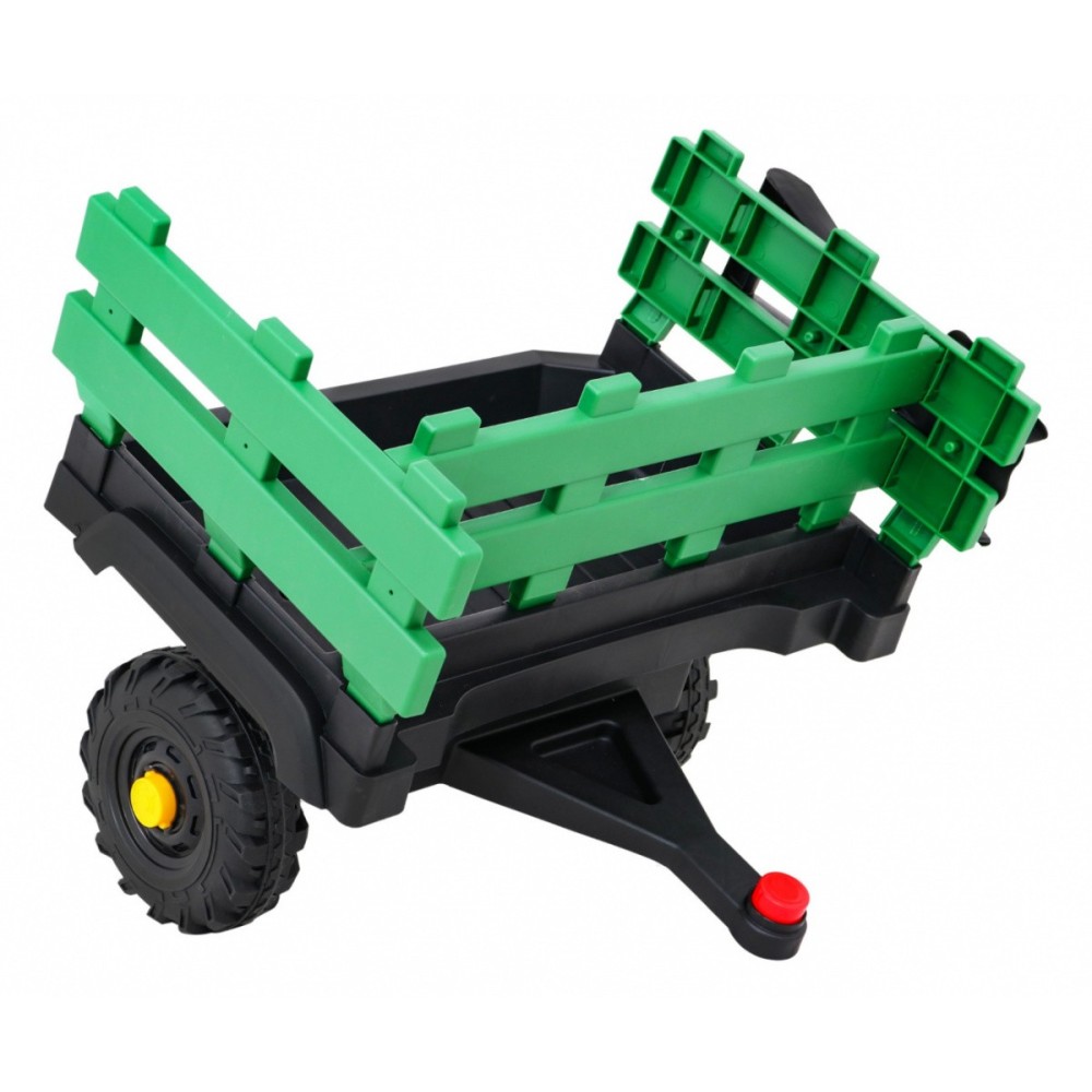 JOKO Elektrický Traktor s vlečkou, diaľkové ovládanie, penové kolesá, kožené sedadlo, Lopatka, zelený