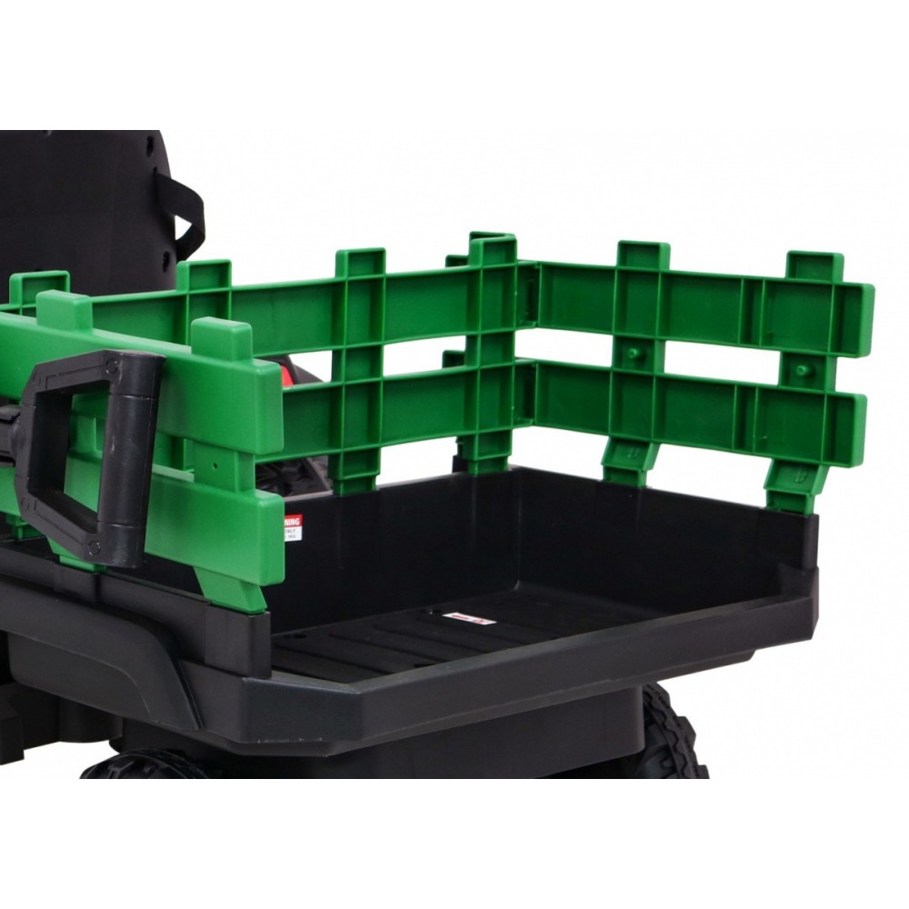 JOKO Elektrický Traktor s vlečkou, diaľkové ovládanie, penové kolesá, kožené sedadlo, Lopatka, zelený