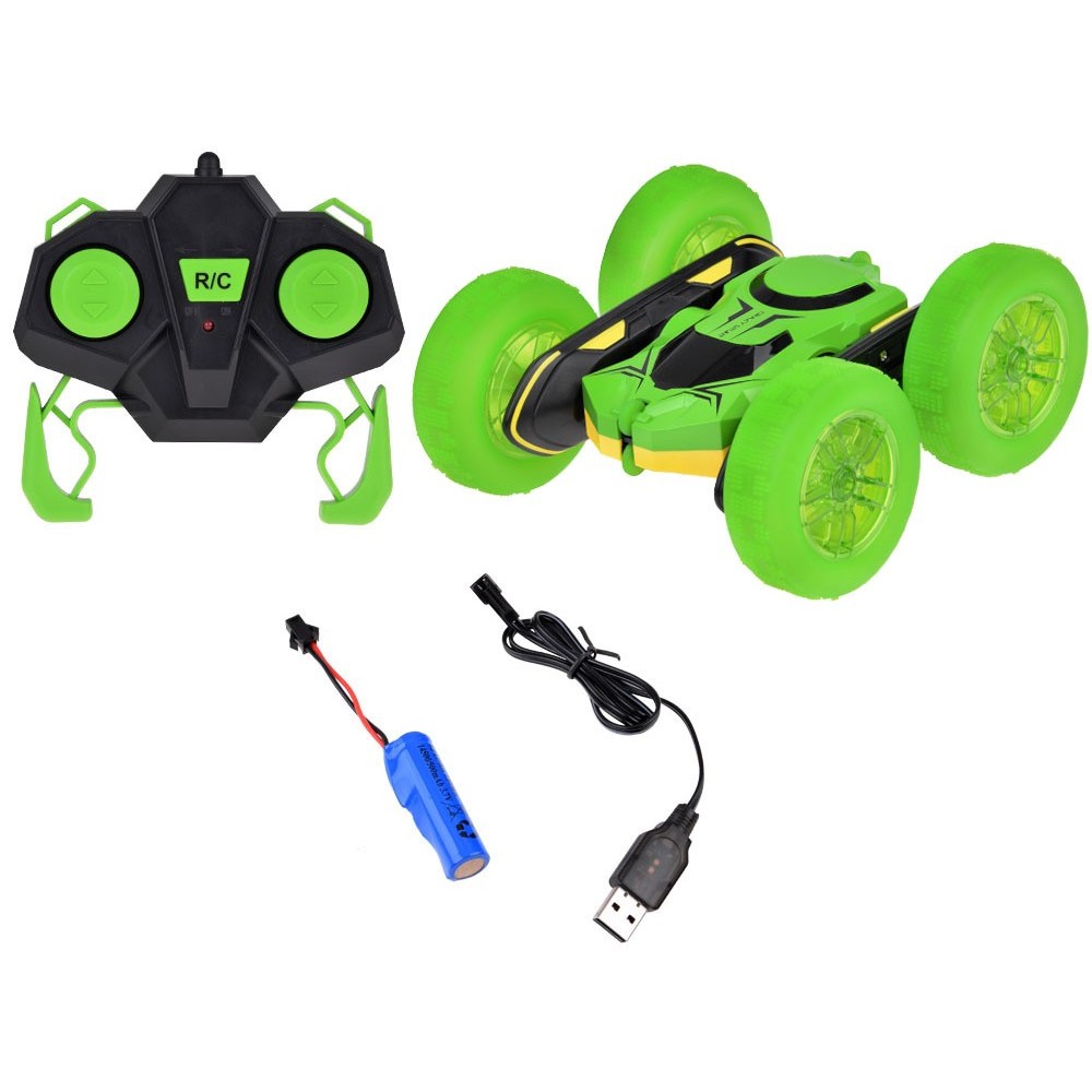 JOKO RC Auto STUNT Rolling s Otáčaním o 360 Stupňov na diaľkové ovládanie, obojstranné, so svetlom, zelené