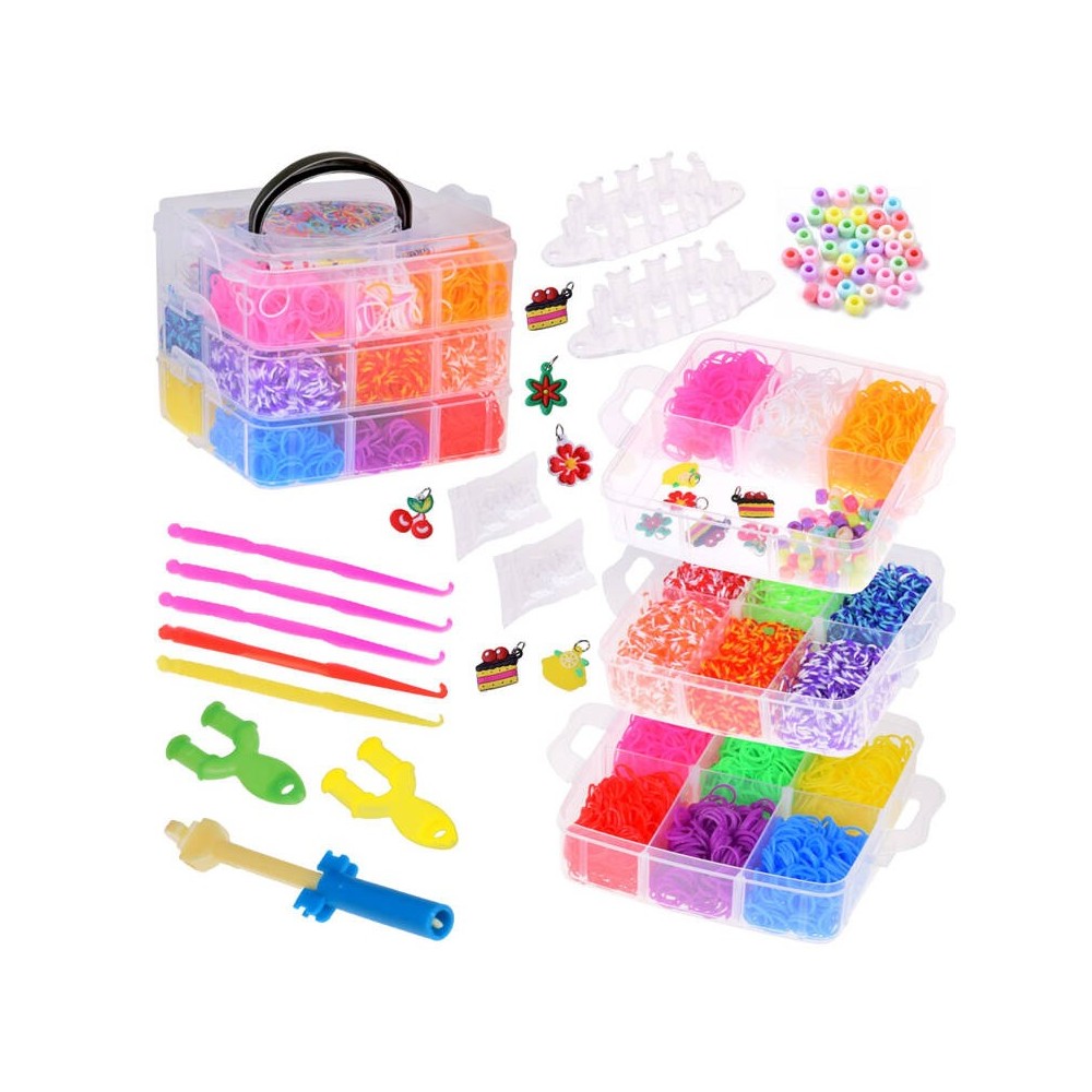 JOKO Sada Gumičky Loom Band na výrobu náramkov, náhrdelníkov 4500ks + púzdro + korálky + prívesky