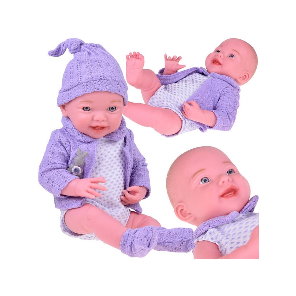JOKO Bábika 40cm s čiapkou a svetríkom, fialová
