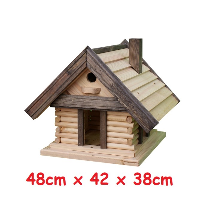 MKSTOR Drevené kŕmitko pre vtáky 48x42x38cm, vtáčia búdka, domček, natural