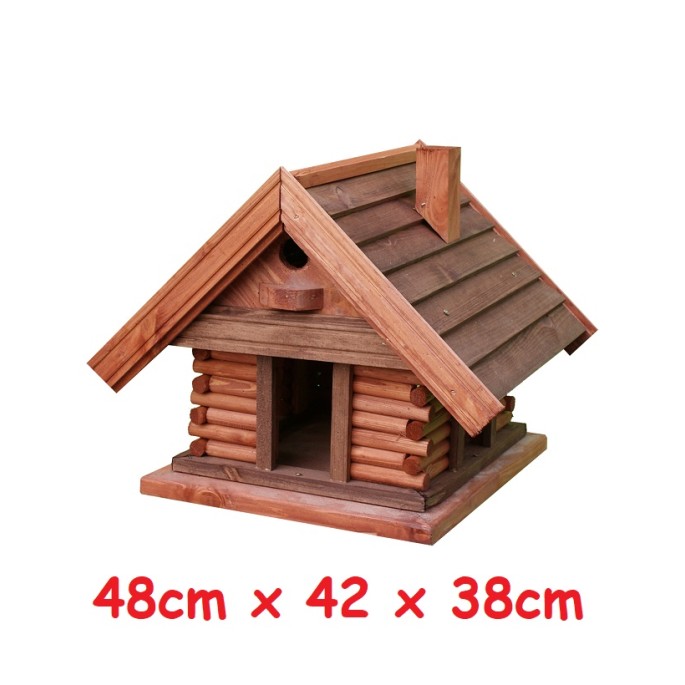 MKSTOR Drevené kŕmitko pre vtáky 48x42x38cm, vtáčia búdka, domček, braz hnedá