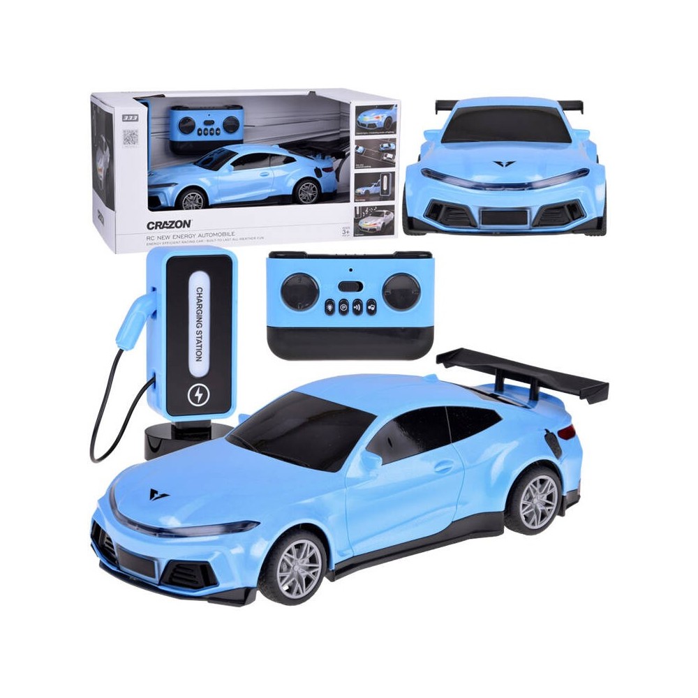 JOKO RC Elektrické Pretekárske auto s Nabíjacou stanicou na diaľkové ovládanie + svetlo + hudba, modré