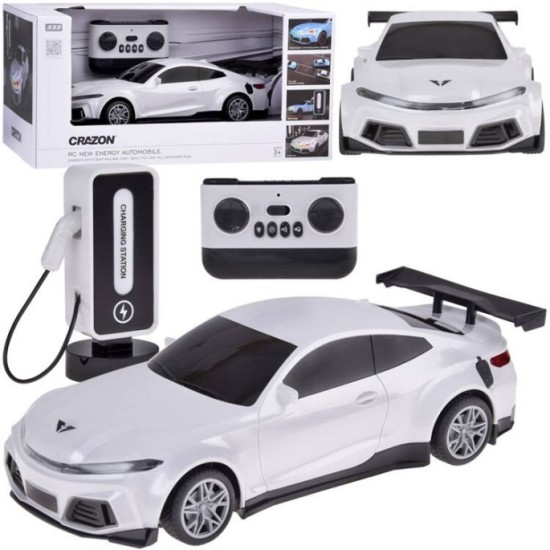 JOKO RC Elektrické Pretekárske auto s Nabíjacou stanicou na diaľkové ovládanie + svetlo + hudba, biele
