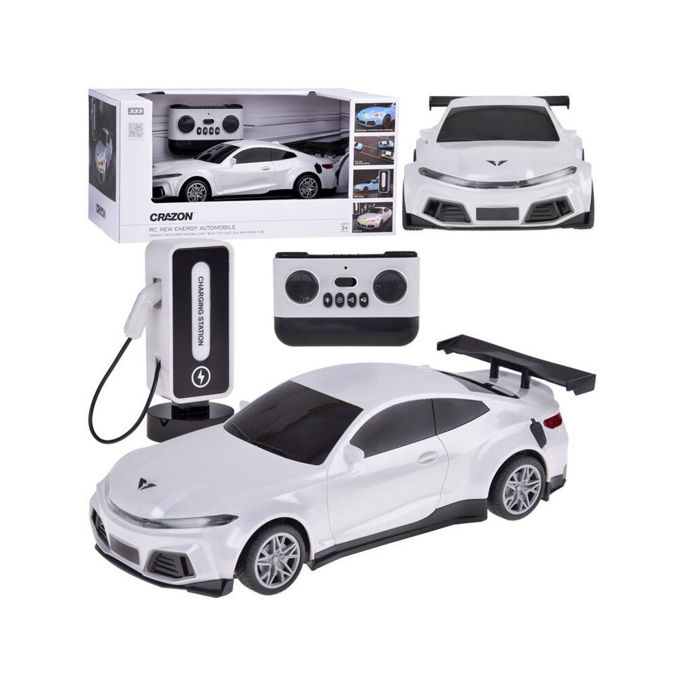 JOKO RC Elektrické Pretekárske auto s Nabíjacou stanicou na diaľkové ovládanie + svetlo + hudba, biele