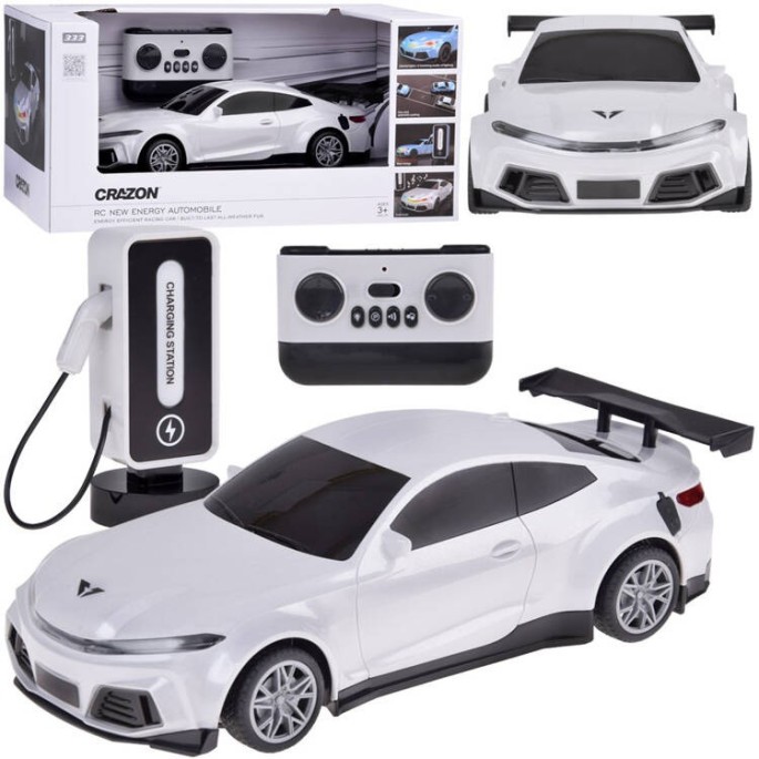 JOKO RC Elektrické Pretekárske auto s Nabíjacou stanicou na diaľkové ovládanie + svetlo + hudba, biele