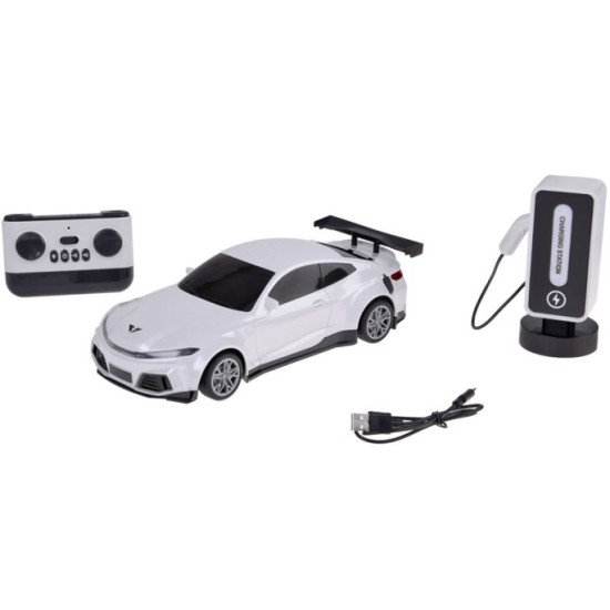 JOKO RC Elektrické Pretekárske auto s Nabíjacou stanicou na diaľkové ovládanie + svetlo + hudba, biele