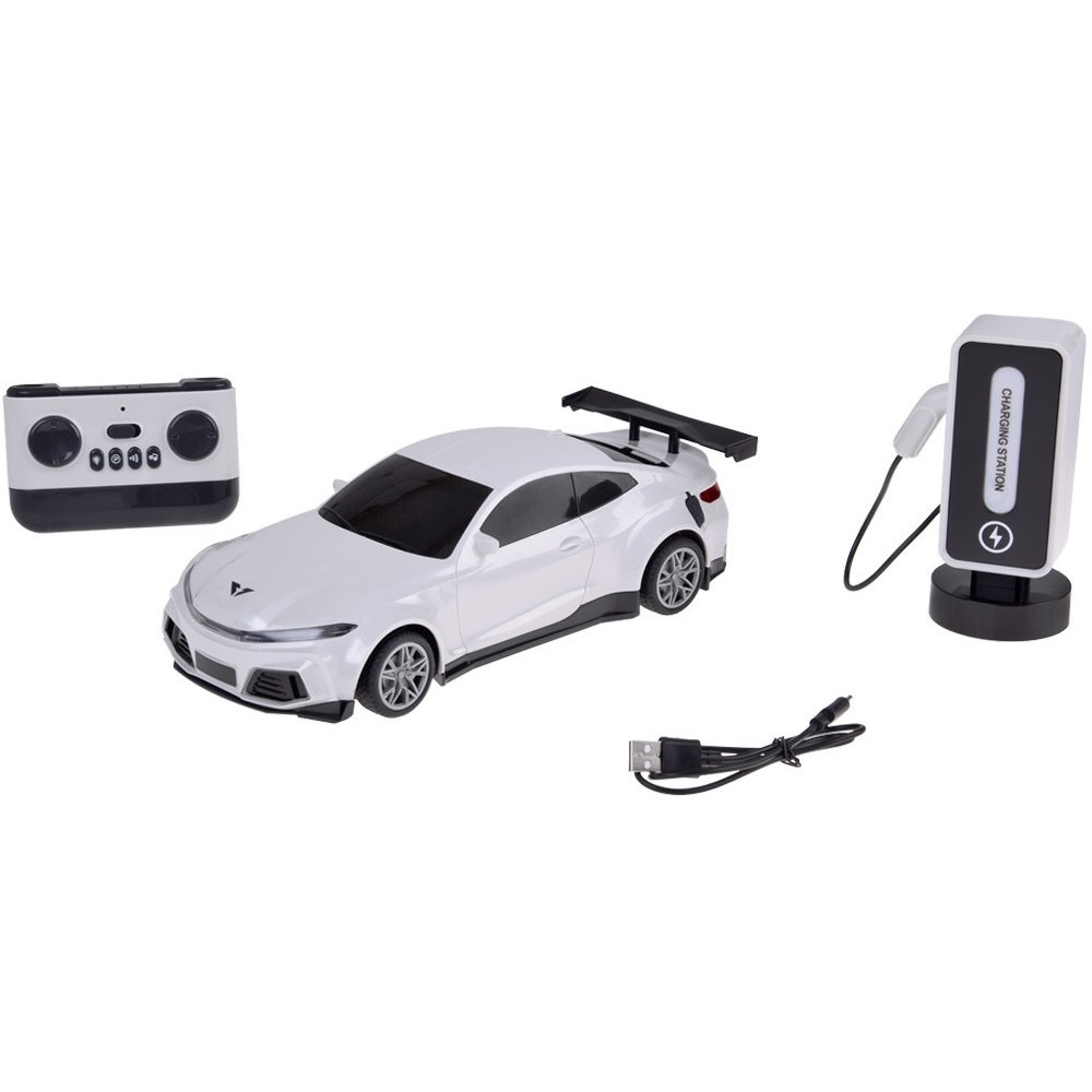 JOKO RC Elektrické Pretekárske auto s Nabíjacou stanicou na diaľkové ovládanie + svetlo + hudba, biele