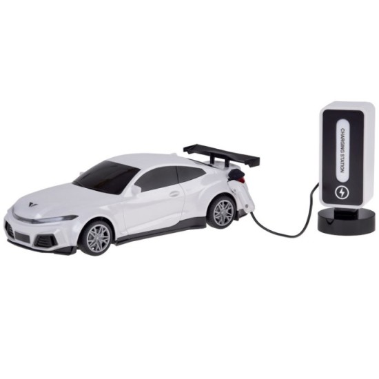 JOKO RC Elektrické Pretekárske auto s Nabíjacou stanicou na diaľkové ovládanie + svetlo + hudba, biele
