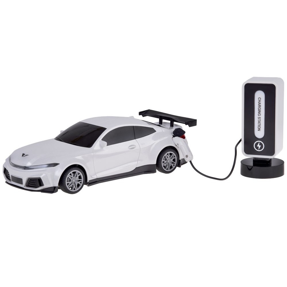 JOKO RC Elektrické Pretekárske auto s Nabíjacou stanicou na diaľkové ovládanie + svetlo + hudba, biele