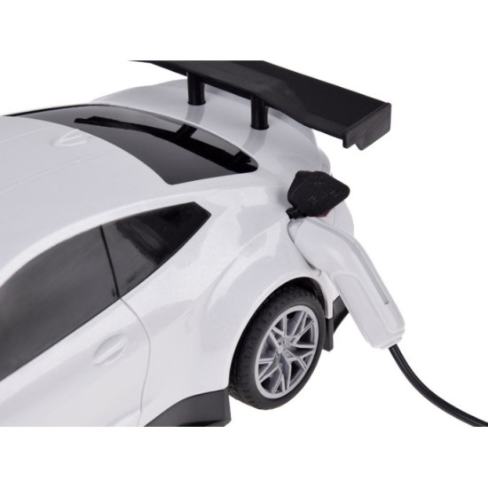 JOKO RC Elektrické Pretekárske auto s Nabíjacou stanicou na diaľkové ovládanie + svetlo + hudba, biele