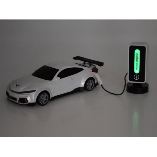 JOKO RC Elektrické Pretekárske auto s Nabíjacou stanicou na diaľkové ovládanie + svetlo + hudba, biele