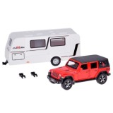 JOKO Kovové Auto Terénny Jeep Off-road s Karavanom + svetlo a zvuk, červené