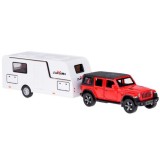JOKO Kovové Auto Terénny Jeep Off-road s Karavanom + svetlo a zvuk, červené