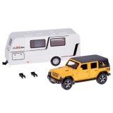 JOKO Kovové Auto Terénny Jeep Off-road s Karavanom + svetlo a zvuk, žlté