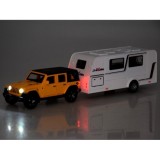 JOKO Kovové Auto Terénny Jeep Off-road s Karavanom + svetlo a zvuk, žlté