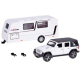 JOKO Kovové Auto Terénny Jeep Off-road s Karavanom + svetlo a zvuk, biele