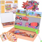JOKO Detská Obojstranná Magnetická tabuľa 2v1, Magnetické Puzzle Autá a Fixa