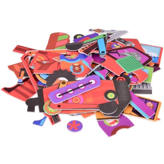 JOKO Detská Obojstranná Magnetická tabuľa 2v1, Magnetické Puzzle Autá a Fixa