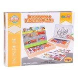 JOKO Detská Obojstranná Magnetická tabuľa 2v1, Magnetické Puzzle Autá a Fixa