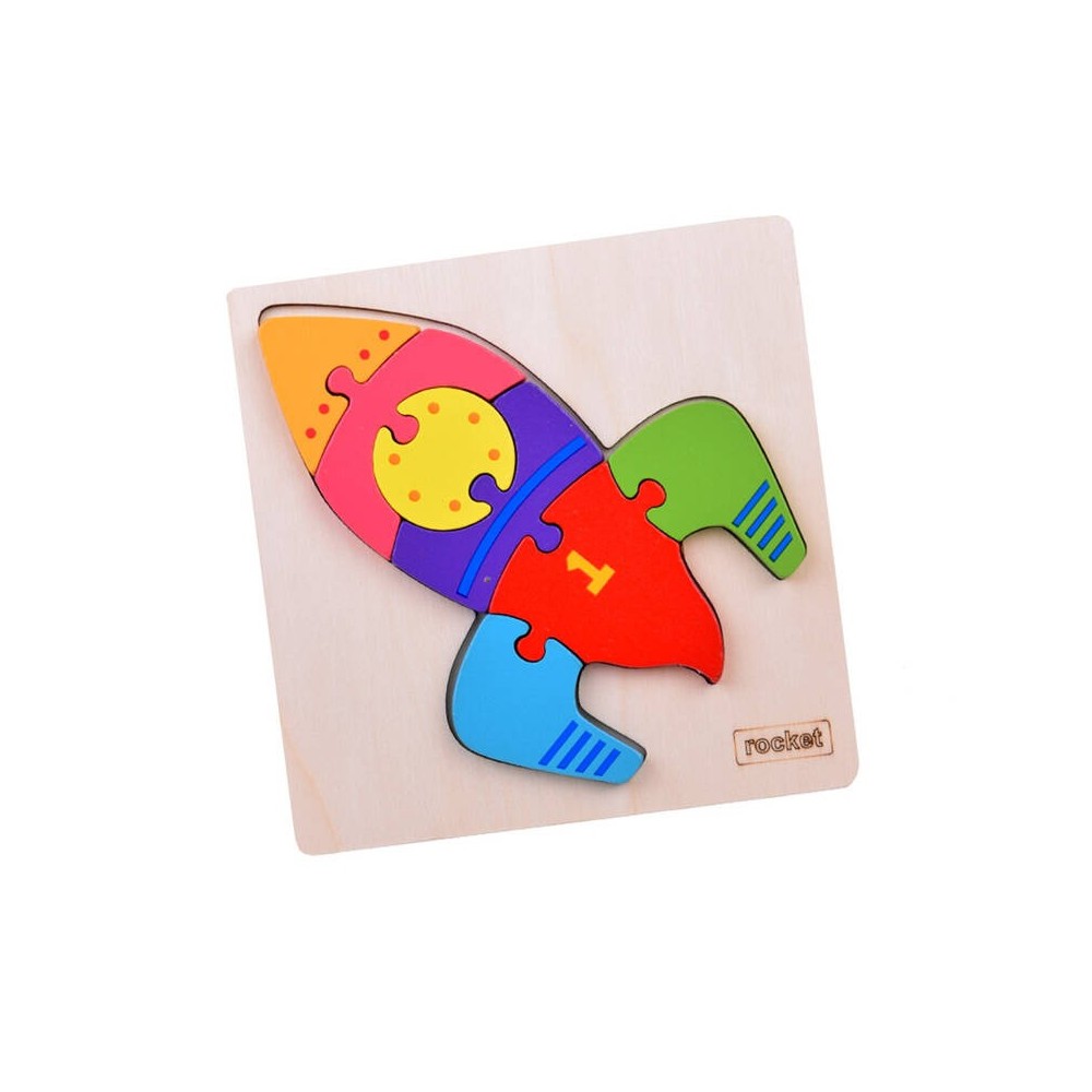 JOKO Montessori Senzorické Drevené 3D Puzzle Vesmírna Raketa
