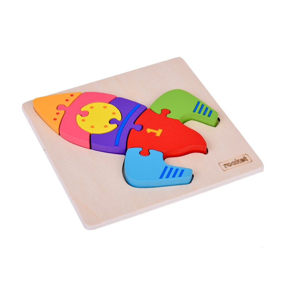 JOKO Montessori Senzorické Drevené 3D Puzzle Vesmírna Raketa