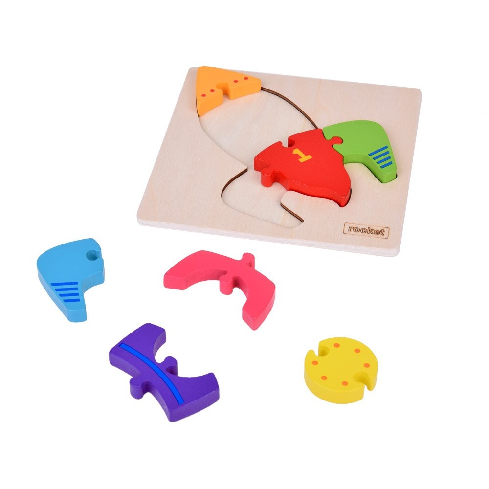 JOKO Montessori Senzorické Drevené 3D Puzzle Vesmírna Raketa