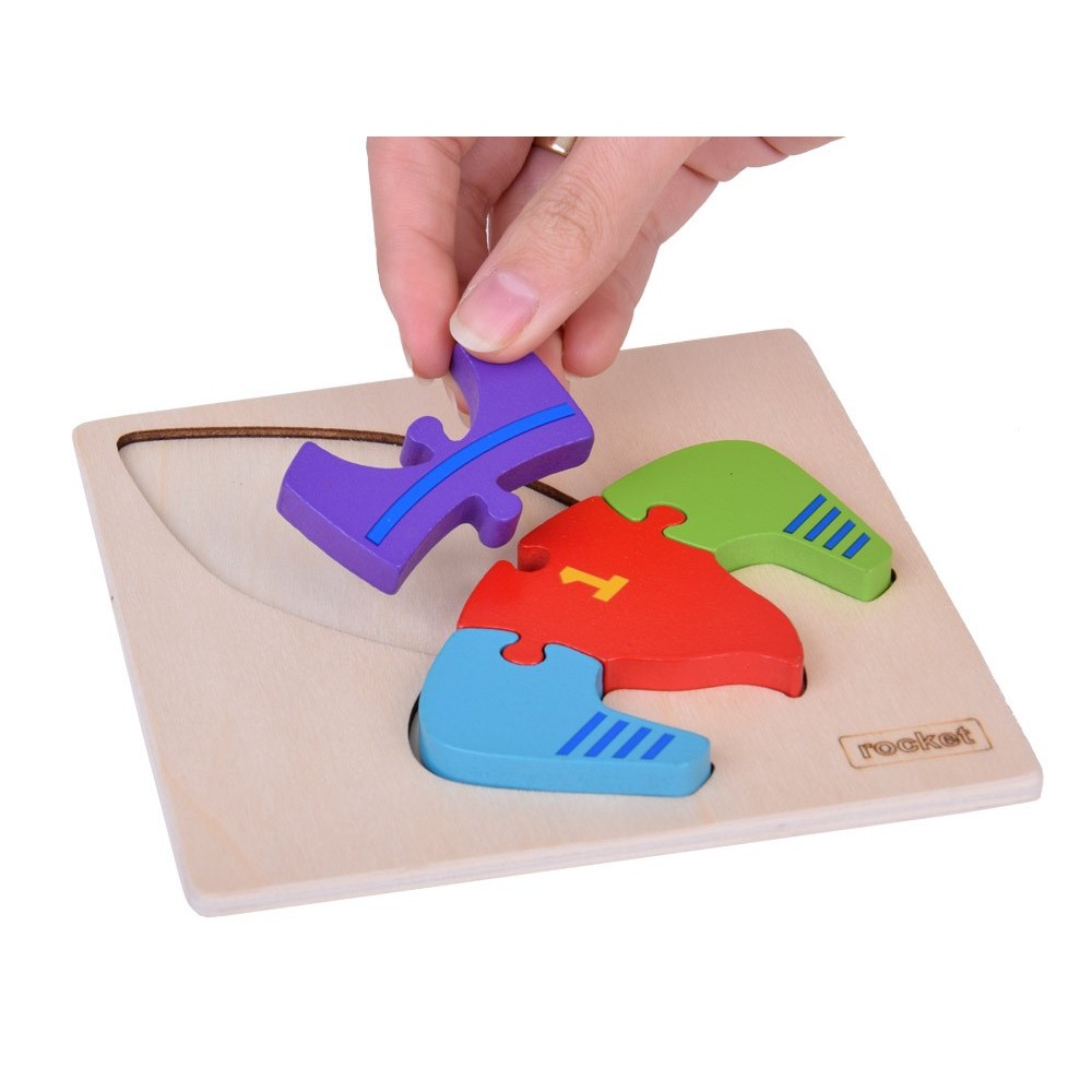 JOKO Montessori Senzorické Drevené 3D Puzzle Vesmírna Raketa