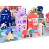 JOKO Sada Drevených Kociek Mesto 115ks + Puzzle Podložka