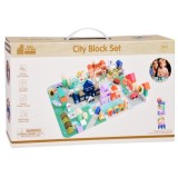 JOKO Sada Drevených Kociek Mesto 115ks + Puzzle Podložka