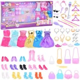 Anlily Veľká Sada Oblečenia pre bábiku Barbie + topánky, korunky, náhrdelníky, kabelky