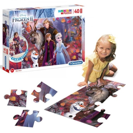 Clementoni Veľké Puzzle Frozen 2 Ľadové Kráľovstvo Elza, Anna, Olaf 40ks 100x70cm, puzzle na podlahu