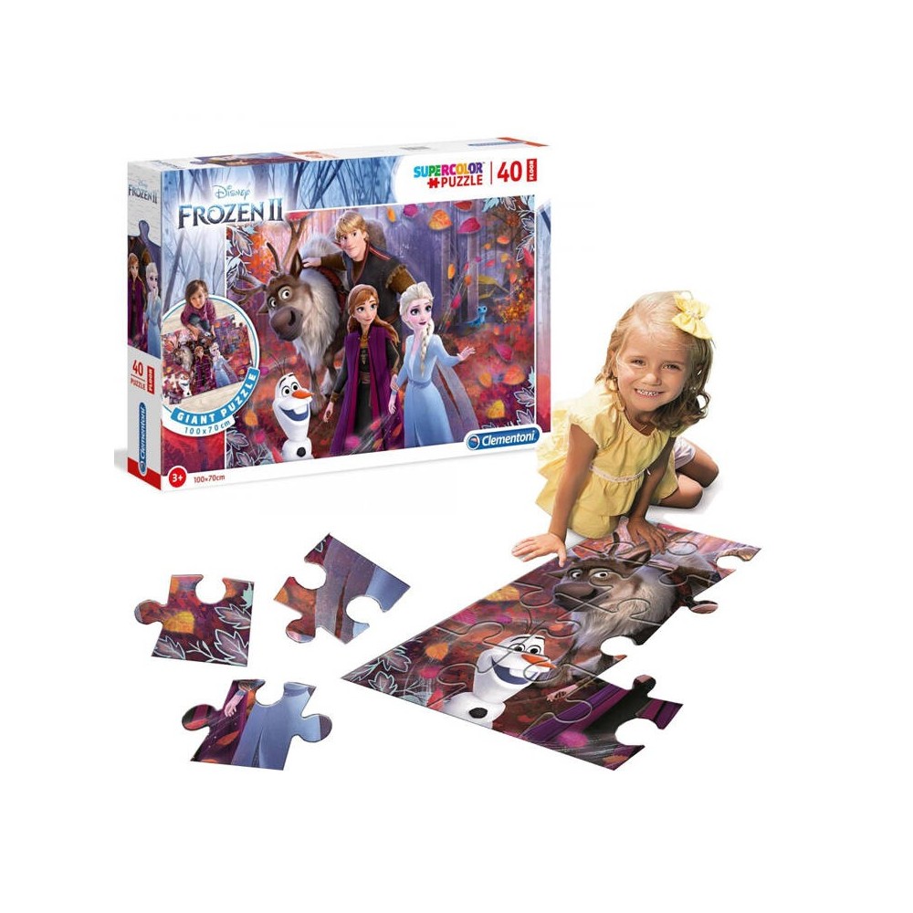 Clementoni Veľké Puzzle Frozen 2 Ľadové Kráľovstvo Elza, Anna, Olaf 40ks 100x70cm, puzzle na podlahu