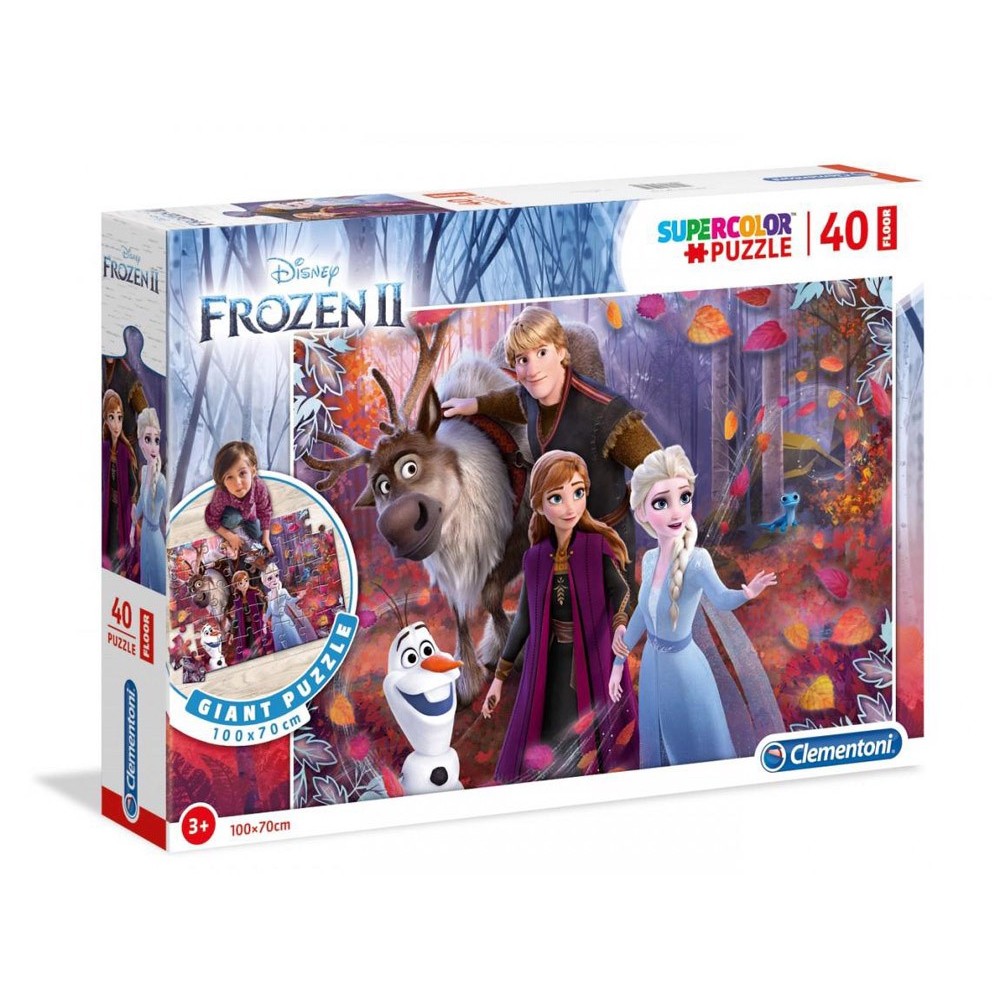 Clementoni Veľké Puzzle Frozen 2 Ľadové Kráľovstvo Elza, Anna, Olaf 40ks 100x70cm, puzzle na podlahu