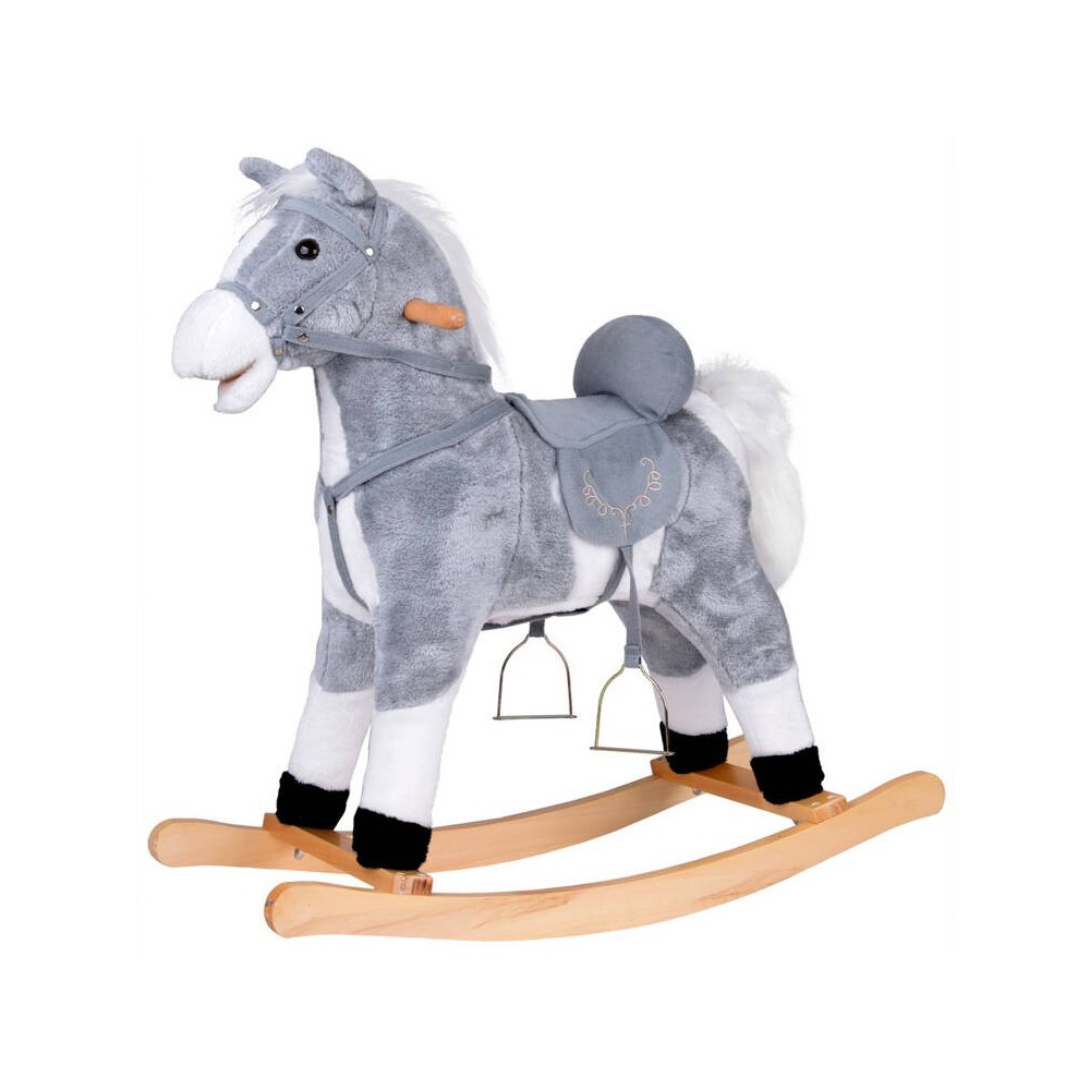 JOKO Detský Hojdací koník Rocking Horse s pohyblivým chvostom, ústami + zvuky, sivý