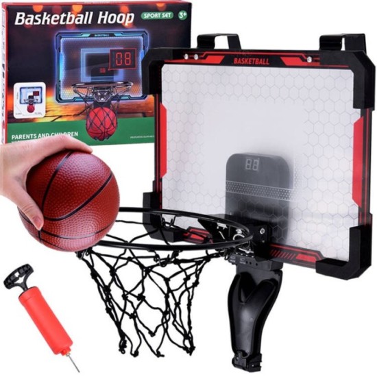 JOKO Elektronický Basketbalový Kôš na dvere s počítaldom, LED podsvietením a hudbou + Lopta a pumpa