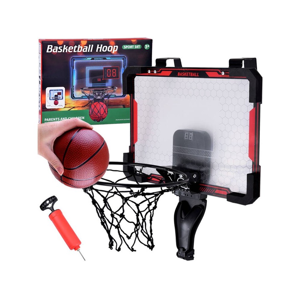 JOKO Elektronický Basketbalový Kôš na dvere s počítaldom, LED podsvietením a hudbou + Lopta a pumpa