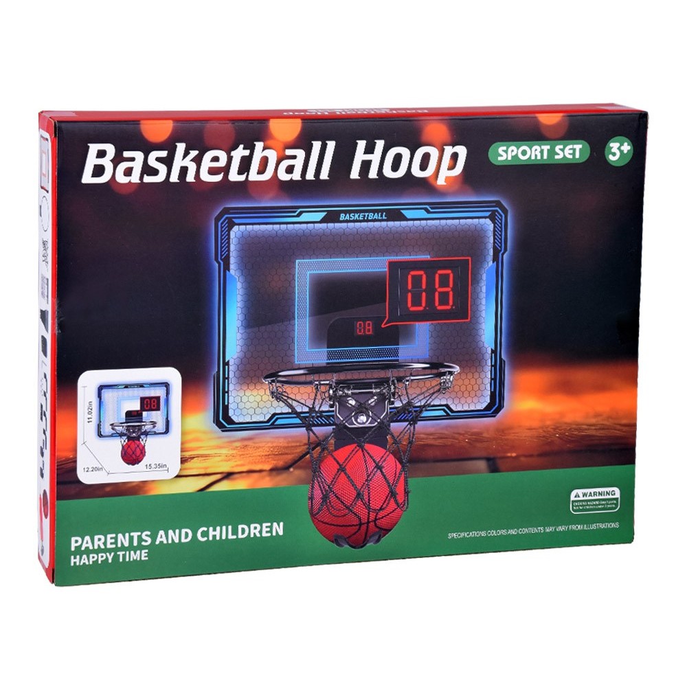 JOKO Elektronický Basketbalový Kôš na dvere s počítaldom, LED podsvietením a hudbou + Lopta a pumpa