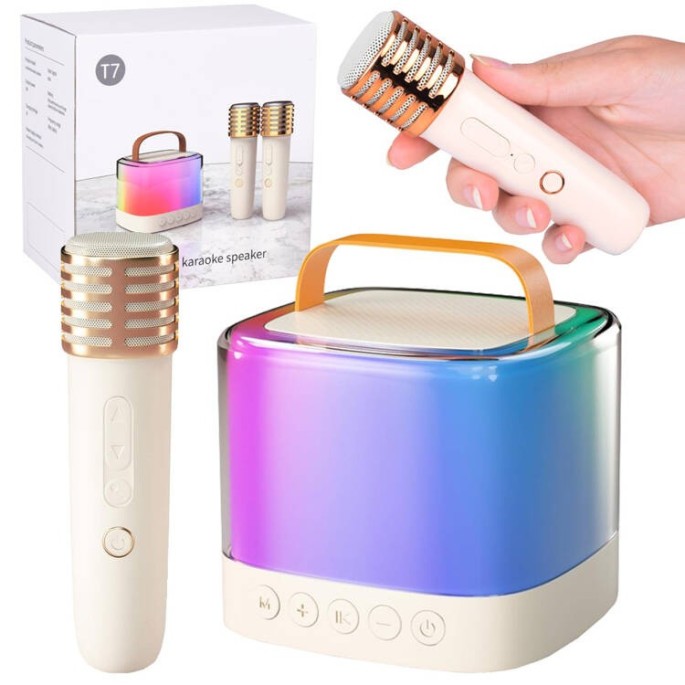 JOKO Sada Karaoke Bezdrôtové Mikrofóny s Bluetooth MINI Reproduktorom, zlaté