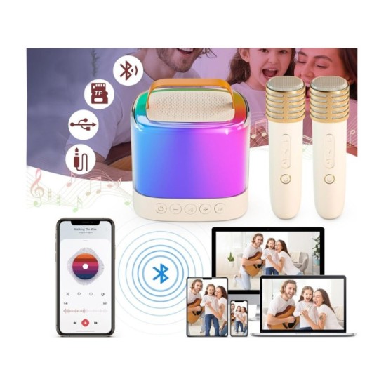 JOKO Sada Karaoke Bezdrôtové Mikrofóny s Bluetooth MINI Reproduktorom, zlaté